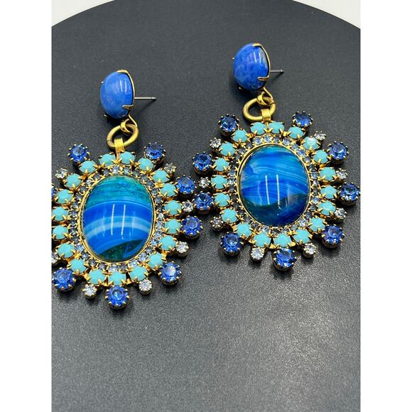 Elizabeth Cole Maven Blue Turquoise Large Oval Austrian Crystal Dangle Earrings - Picture 10 of 10